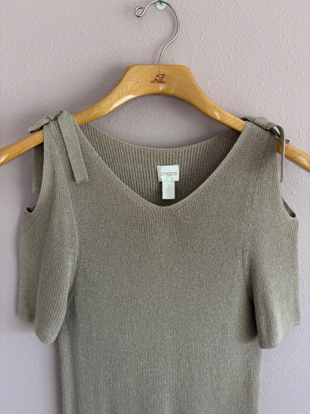 Chico's Cold-Shoulder V-Neck Sweater with Shoulder Ties Size L/12 (Chico's 2)